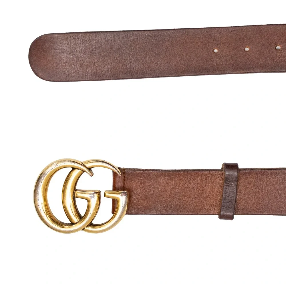 Gucci Interlocking GG Buckle Brown Leather Belt Gold Tone Size 105/42 Italy
